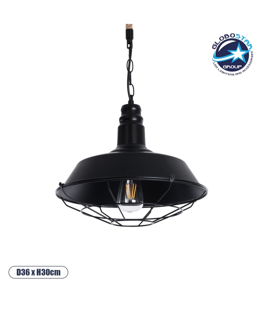 GLOBOSTAR® CRANE 01109 Vintage Κρεμαστό Φωτιστικό Οροφής με Ντουί 1 x E27 AC 220-240V IP20 - Μαύρο & Μπεζ - Μ36 x Π36 x Υ30cm